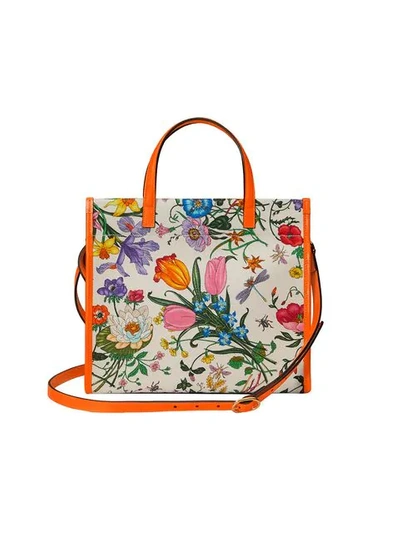 Shop Gucci Medium Flora Tote Bag In White