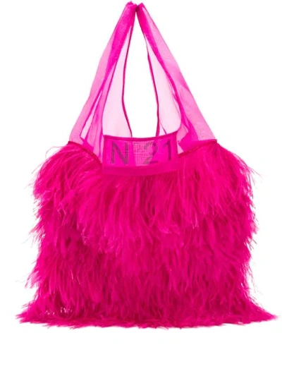 Shop N°21 Classic Shopper With Feathers In Pink