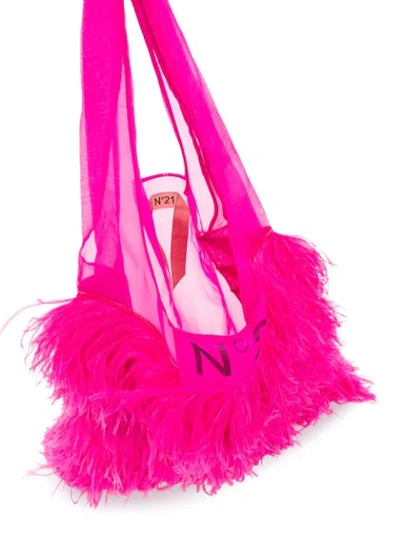 Shop N°21 Classic Shopper With Feathers In Pink