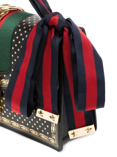 Shop Gucci Black Sylvie Small Stars Print Leather Shoulder Bag