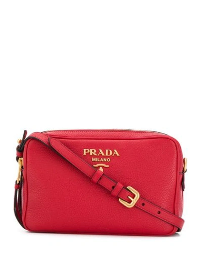 Shop Prada Logo Plaque Crossbody Bag - Rot In Red