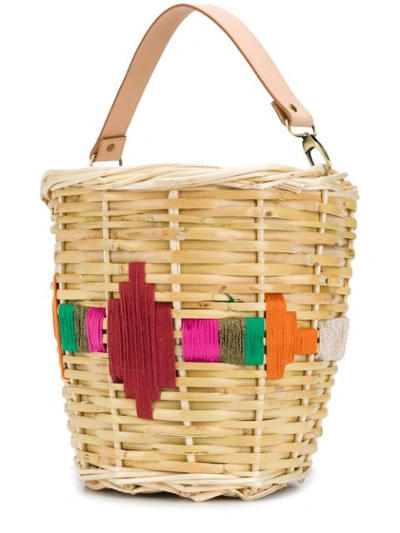 Shop Zeus + Dione Episkopi Embroidered Woven Basket In 007 Beige