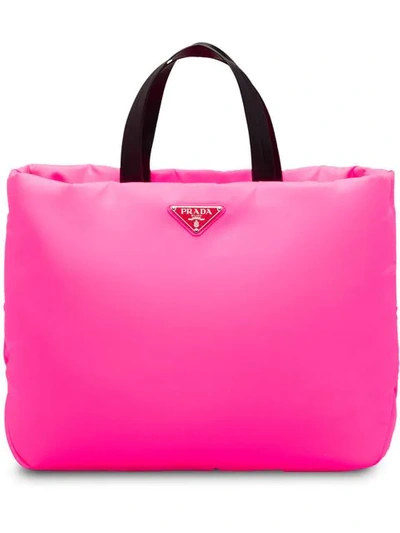 Shop Prada Medium Padded Nylon Tote In F0f90 Neon Pink