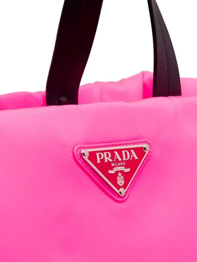 Shop Prada Medium Padded Nylon Tote In F0f90 Neon Pink