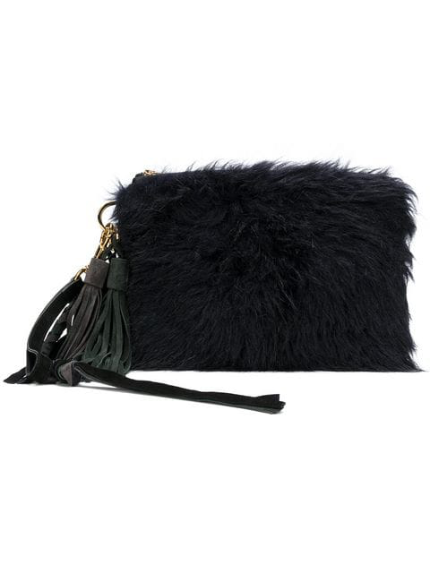 black fluffy clutch bag