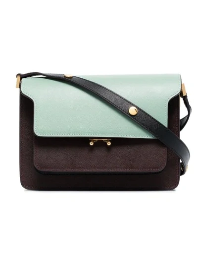 Shop Marni Green And Burgundy Trunk Leather Shoulder Bag