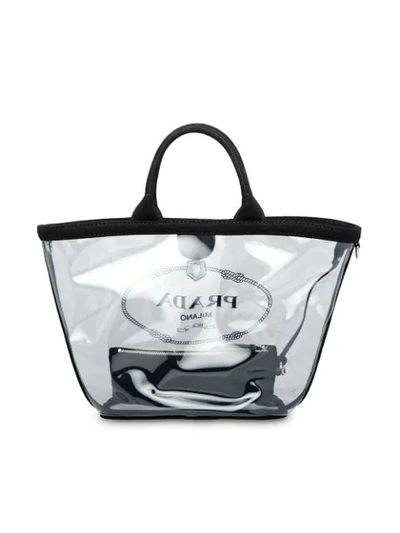 Shop Prada Sheer Logo Tote Bag In Black