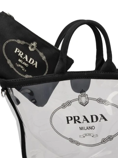 Shop Prada Sheer Logo Tote Bag In Black