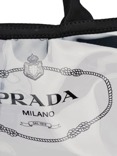 Shop Prada Sheer Logo Tote Bag In Black