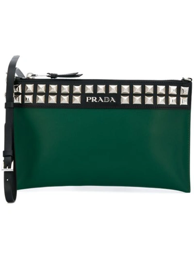 Shop Prada Studded Clutch - Green