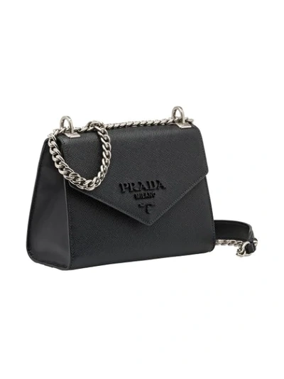 Shop Prada Monochrome Saffiano Bag In Black