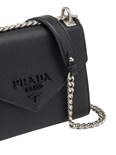 Shop Prada Monochrome Saffiano Bag In Black