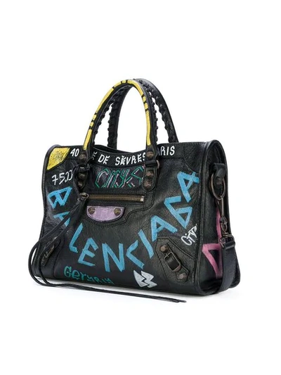 Shop Balenciaga Graffiti City Small Tote In Black