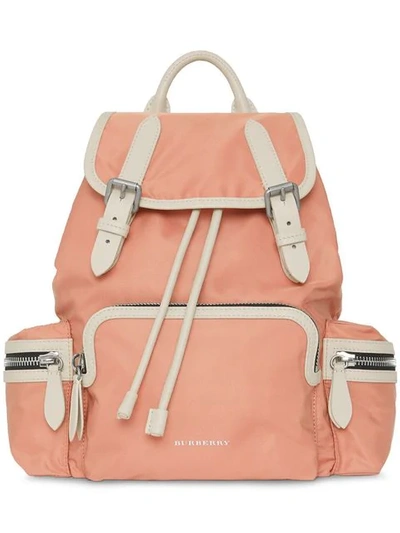 Shop Burberry The Medium Rucksack In Technical Nylon And Leather In Pink