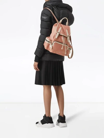 Shop Burberry The Medium Rucksack In Technical Nylon And Leather In Pink