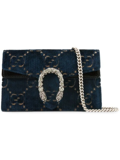Shop Gucci Dionysus Gg Velvet Super Mini Bag In Blue