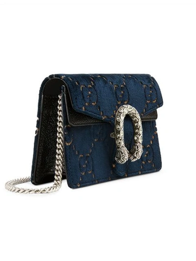 Shop Gucci Dionysus Gg Velvet Super Mini Bag In Blue