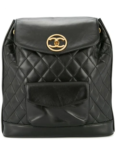 Pre-owned Chanel 1991-1994 Cc Chain Backpack In Black