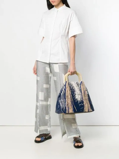 Shop Issey Miyake Tasseled Tote In Blue