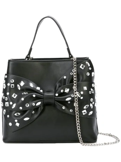 Shop Christian Siriano Embellished Bow Tote Bag In Black