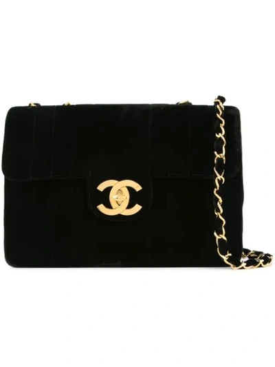 Pre-owned Chanel 1994-1996 Jumbo Mademoiselle Shoulder Bag In Black