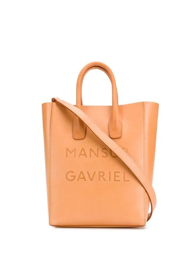 Shop Mansur Gavriel Embossed Logo Tote Bag In Neutrals
