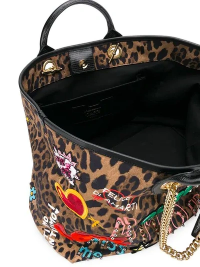 Shop Dolce & Gabbana Queen Leopard Tote Bag In Brown