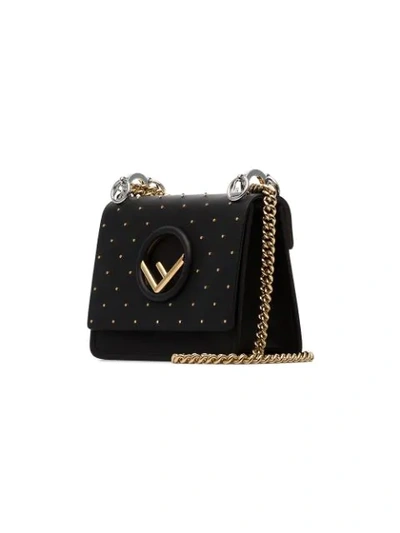 FENDI BLACK KAN I STUD EMBELLISHED LEATHER SHOULDER BAG - 黑色