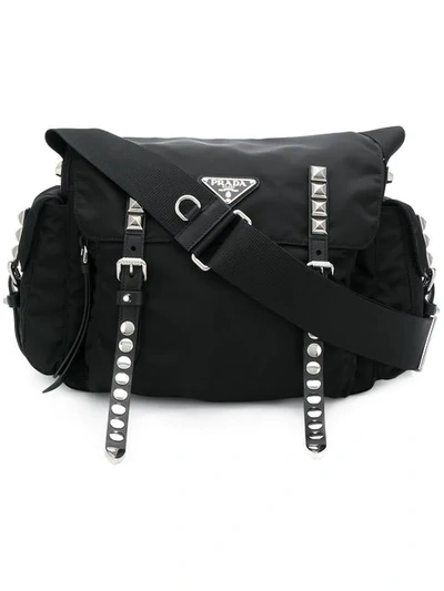 Shop Prada Studded Shoulder Bag In F0002 Nero
