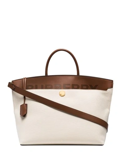 Shop Burberry Medium Society Tote In Brown