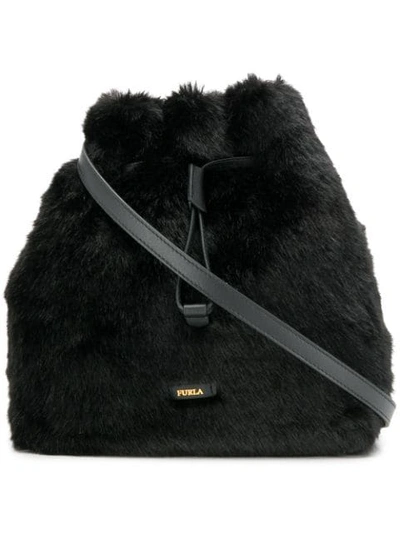 Shop Furla Stacy Faux Fur Bucket Bag In Black