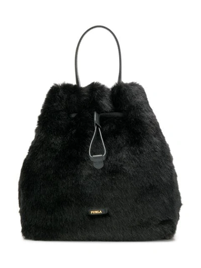 Shop Furla Stacy Faux Fur Bucket Bag In Black