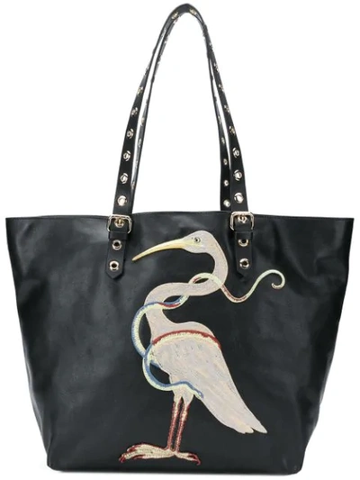 Shop Red Valentino Red(v) Embroidered Oversized Tote - Black