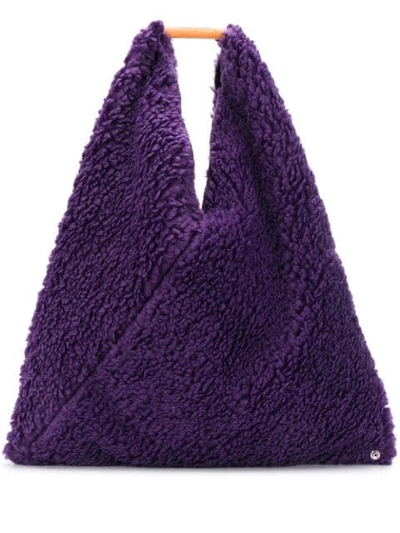 Shop Mm6 Maison Margiela Faux-shearling Tote Bag In Purple