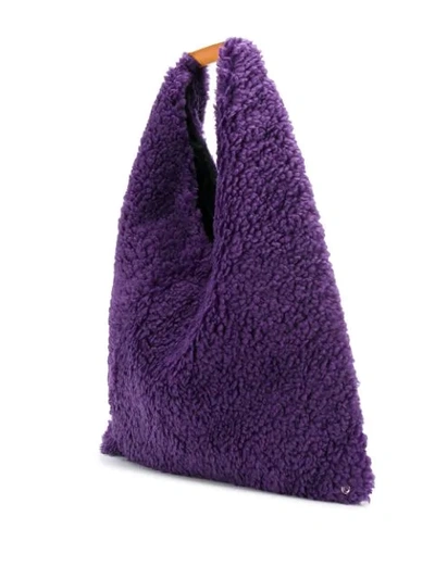 Shop Mm6 Maison Margiela Faux-shearling Tote Bag In Purple