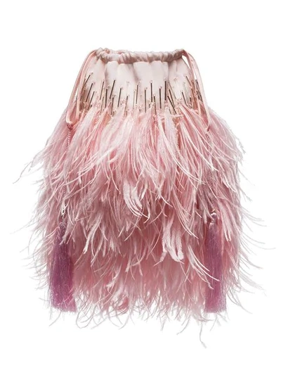 Shop Attico Ostrich Feather Pouch In Pink