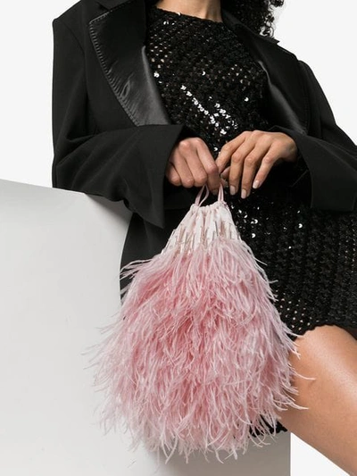 Shop Attico Ostrich Feather Pouch In Pink