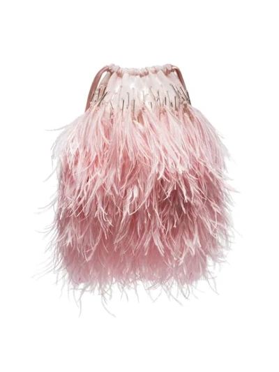 Shop Attico Ostrich Feather Pouch In Pink
