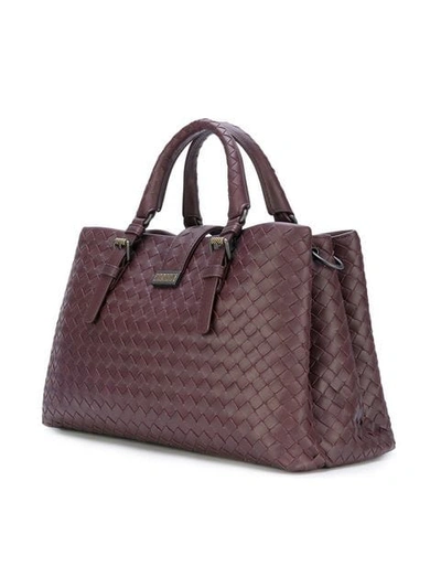 Shop Bottega Veneta Dark Barolo Intrecciato Calf Small Roma Bag In Red