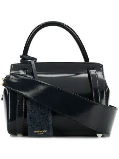 Shop Thom Browne 3-strap Small Navy Leather Bag In 415 Navy