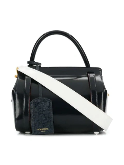 Shop Thom Browne 3-strap Small Navy Leather Bag In 415 Navy