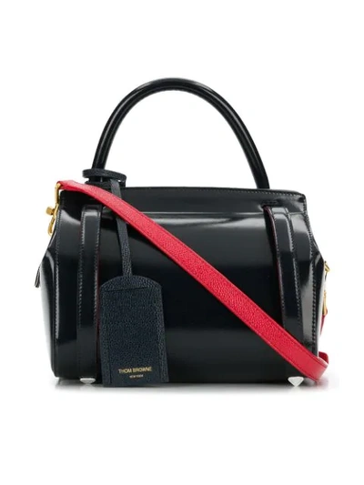 Shop Thom Browne 3-strap Small Navy Leather Bag In 415 Navy