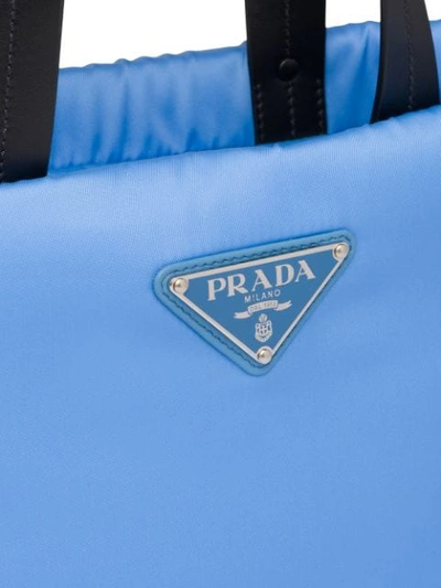 Shop Prada Small Logo Plaque Tote In Blue