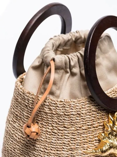 Shop Aranaz Kailei Shell Raffia Bucket Bag In Brown