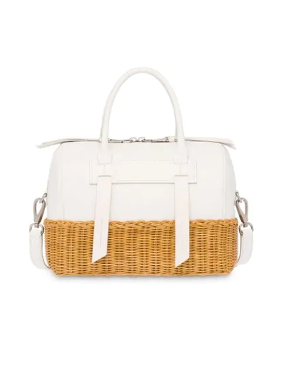 Shop Miu Miu Wicker And Madras Bag In White