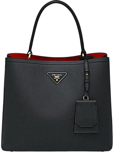 Shop Prada Double Saffiano Leather Bag In Black