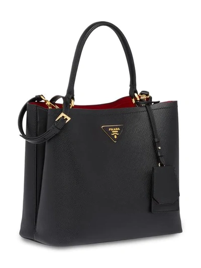 Shop Prada Double Saffiano Leather Bag In Black