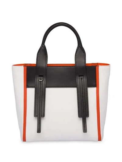 Shop Prada Ouverture Canvas And Leather Bag In White