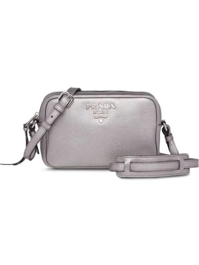 Shop Prada Logo Zipped Shoulder Bag In Metallic