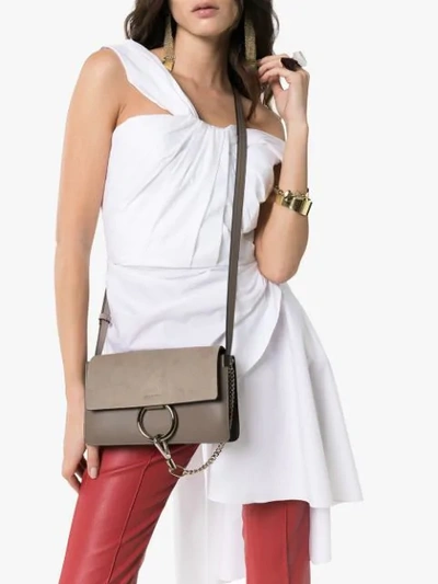 Shop Chloé Grey Faye Suede Shoulder Bag In Neutrals